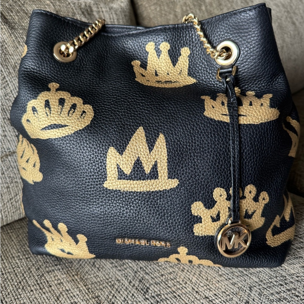 Michael Kors Black Purse with hand-painted crown design